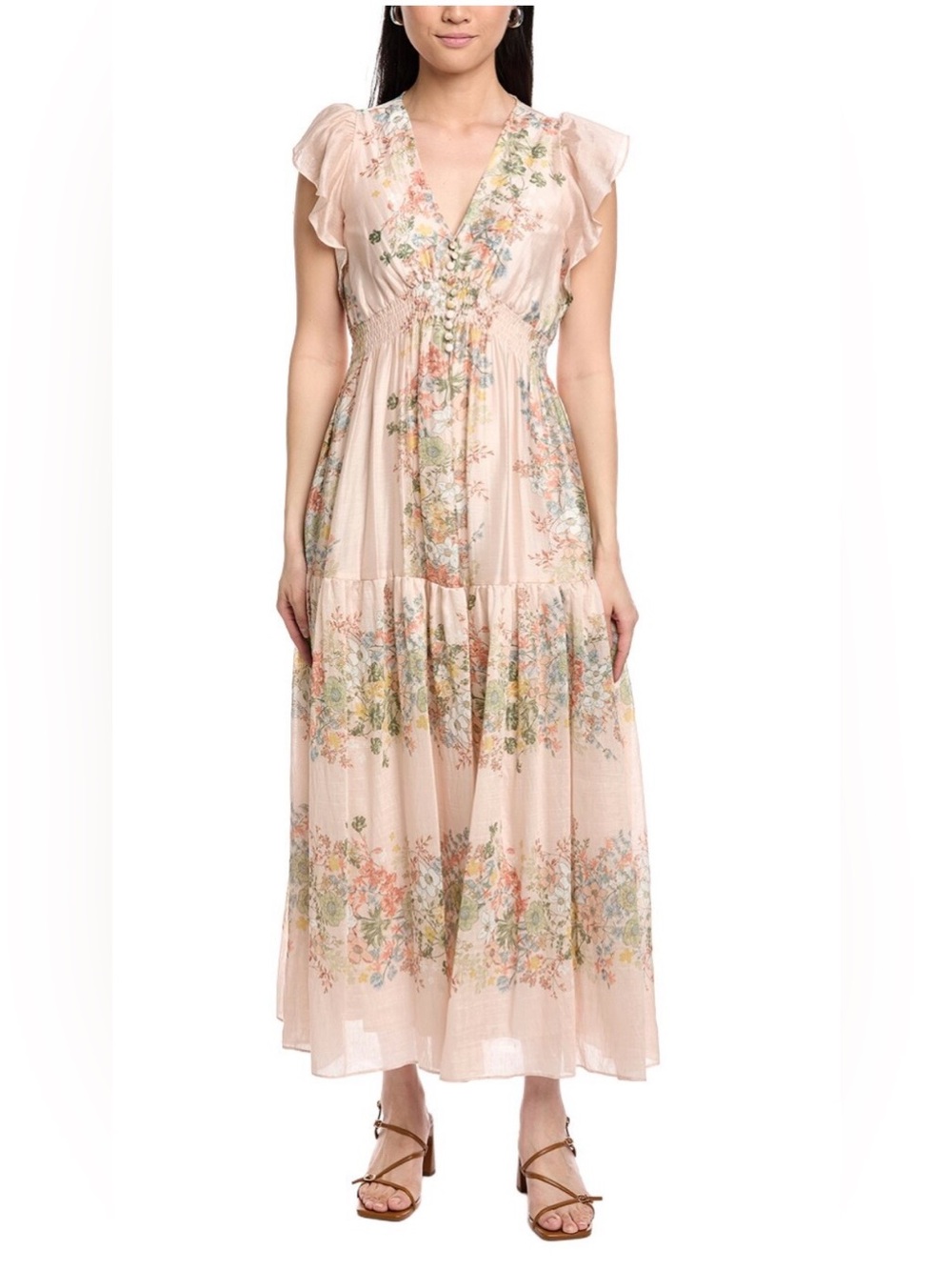Taylor Floral Smocked Maxi Dress Pink Cottagecore Boho Size 10